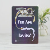 Robot Dragon schrijft in Scroll Kaart (Staand voorkant)