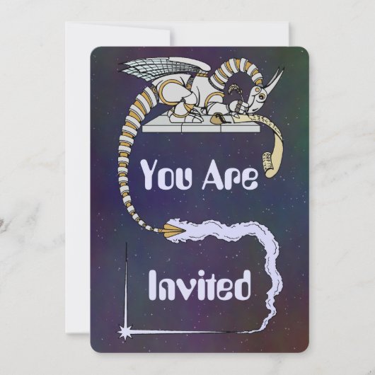 Robot Dragon schrijft in Scroll Kaart (Voorkant)