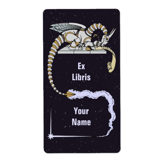 Robot Dragon Schrijven in Scroll Bookplate Etiket (Voorkant)