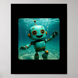 Robot duikt onder water oceenduiker zwemt zomer poster