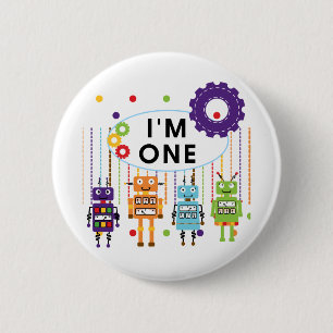Robot Eerste Verjaardag Tshirts en geschenken Ronde Button 5,7 Cm