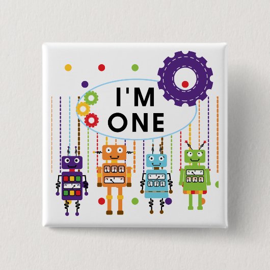 Robot Eerste Verjaardag Tshirts en geschenken Vierkante Button 5,1 Cm (Voorkant)