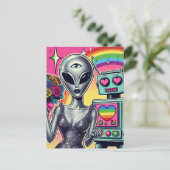 Robot en Alien in liefde Briefkaart (Staand voorkant)
