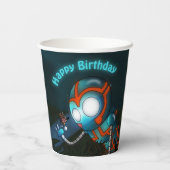 Robot en Butterfly Birthday Papieren Bekers (Achterkant)