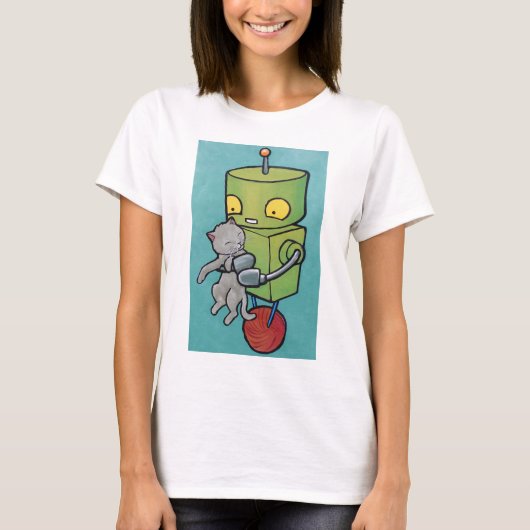 Robot en grijs Kat T-shirt (Voorkant)