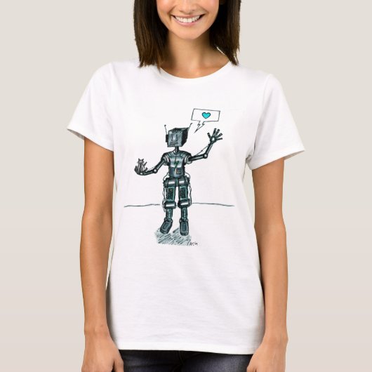 Robot en Kitten zijn vrienden T-shirt (Voorkant)