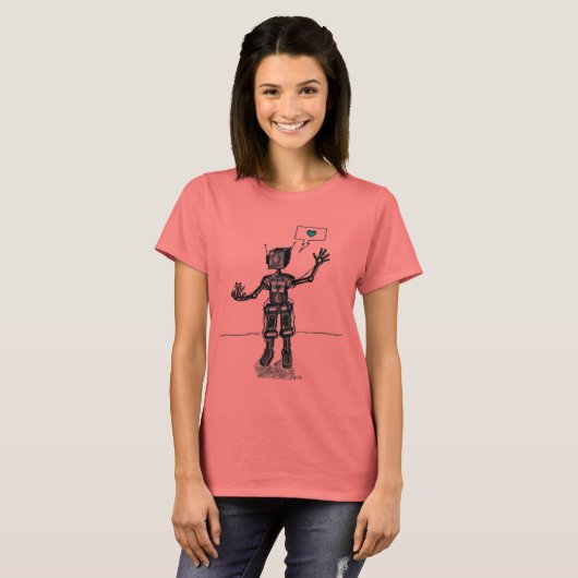 Robot en Kitten zijn vrienden T-shirt (Voorkant volledig)