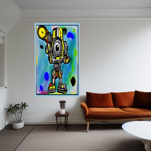 Robot en kleurrijke achtergrond AI Art Poster