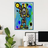 Robot en kleurrijke achtergrond | AI Art Poster (Thuiskantoor)