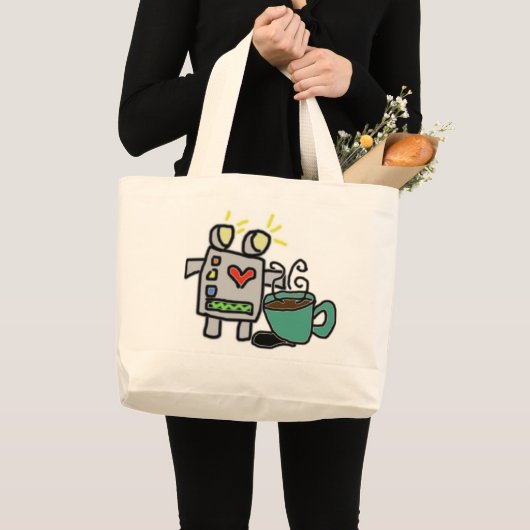 Robot en koffiezak grote tote bag (Voorkant (product))