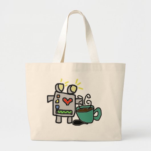Robot en koffiezak grote tote bag (Voorkant)