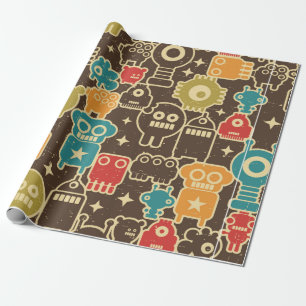Robot en monsters modern naadloos patroon in retou cadeaupapier