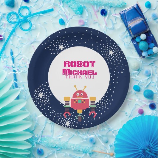 Robot-feestartikelen Blauw Roze Sterren Moeren en  Papieren Bordje