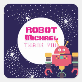 Robot-feestartikelen Blauw Roze Sterren Moeren en  Vierkante Sticker