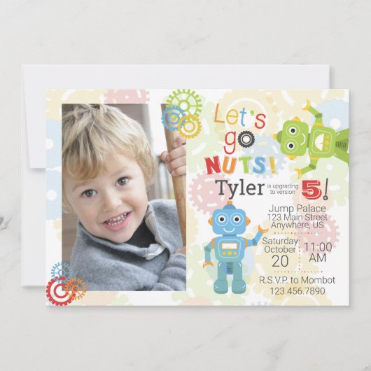 Robot Foto Verjaardag Uitnodigingen Robot Party (Voorkant)