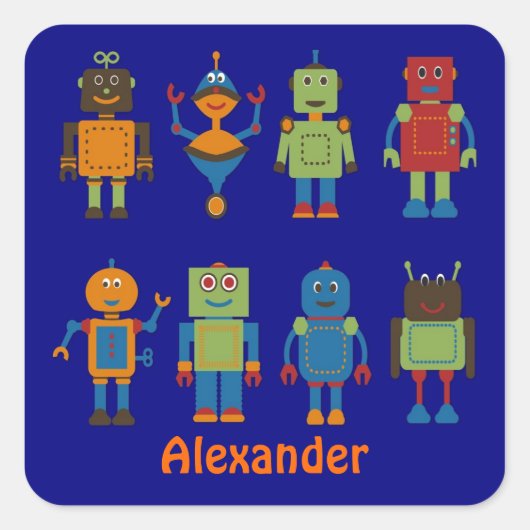 Robot Friends Child's gepersonaliseerde Sticker (Voorkant)