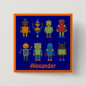 Robot Friends Child's Personalized Square Button (Voorkant)