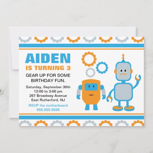 Robot Gear Birthday Invite Kaart (Voorkant)
