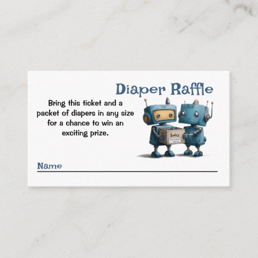 Robot Gearing Up voor Baby & Boeken Luier Raffle Informatiekaartje (Voorkant)