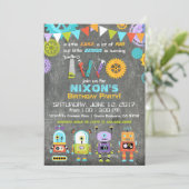 Robot Genius Gears Tools Chalkboard Birthday Kaart (Staand voorkant)