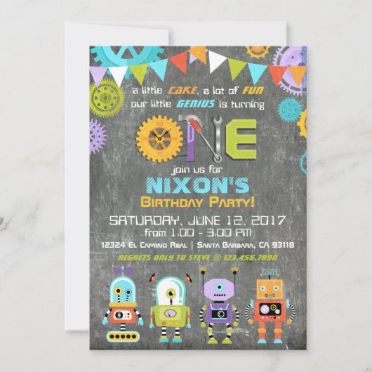 Robot Genius Gears Tools Chalkboard Birthday Kaart (Voorkant)