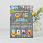 Robot Genius Gears Tools Chalkboard Birthday Kaart (Staand voorkant)