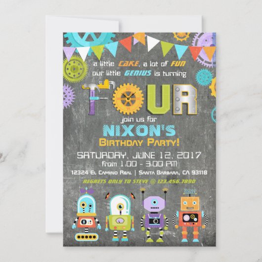Robot Genius Gears Tools schoolbord verjaardag Kaart (Voorkant)