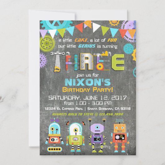 Robot Genius Gears Tools schoolbord verjaardag Kaart (Voorkant)