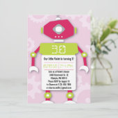 Robot Girl Thleed Birthday Party Invitation Kaart (Staand voorkant)