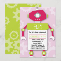 Robot Girl Thleed Birthday Party Invitation