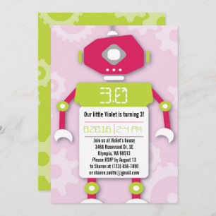 Robot Girl Thleed Birthday Party Invitation Kaart