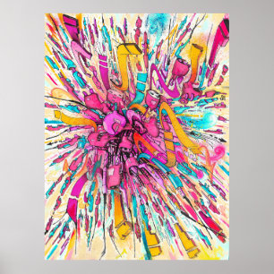 Robot graffiti explosie schilderij poster
