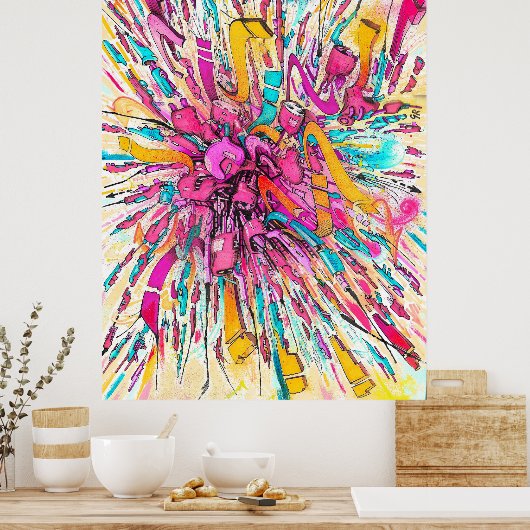 Robot graffiti explosie schilderij poster (Keuken)