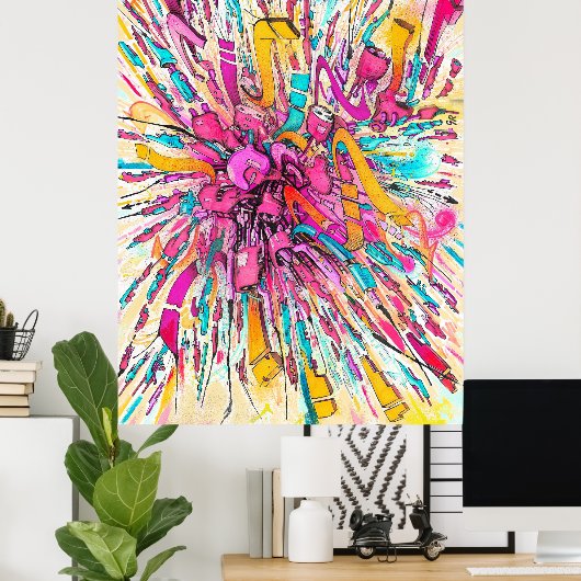 Robot graffiti explosie schilderij poster (Thuiskantoor)