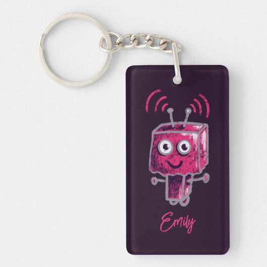 Robot Grunge Roze Naam Sleutelhanger (Voorkant)