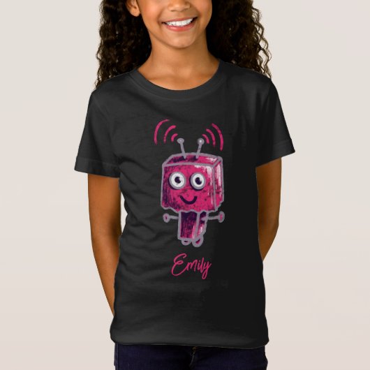 Robot Grunge Roze Naam T-shirt (Voorkant)