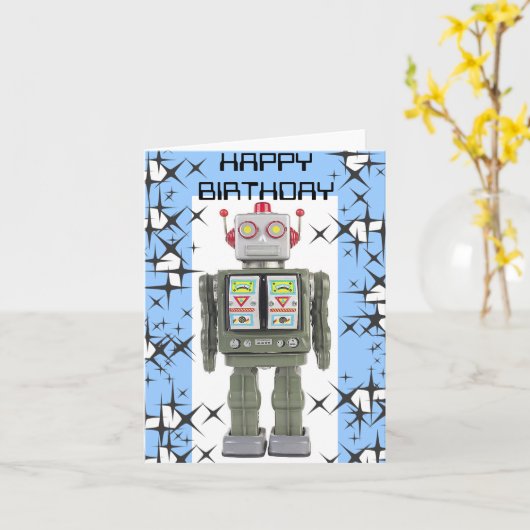 RoBoT Happy Birthday Kaart (Gele Bloem)
