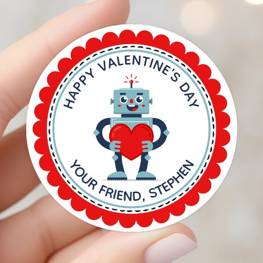Robot Hart Lieve Gepersonaliseerde Valentijn Ronde Sticker