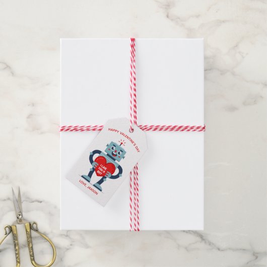 Robot Heart Cute Personalized Valentijn Cadeaulabel (Met Touw)