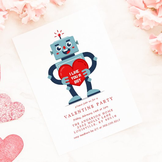 Robot Heart Cute Valentijnsdag Party Kaart