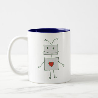 Robot houdt van thee. tweekleurige koffiemok