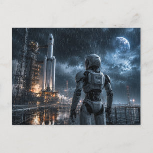 Robot in de regen ruimte missie op de ansichtkaart briefkaart