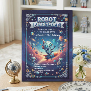 Robot in de ruimte 11e verjaardagsfeestje kaart