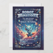 Robot in de ruimte 11e verjaardagsfeestje kaart (Voorkant)