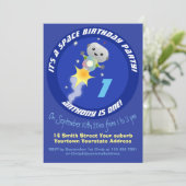 Robot in de ruimte cartoon 1e verjaardag gepersona kaart (Staand voorkant)