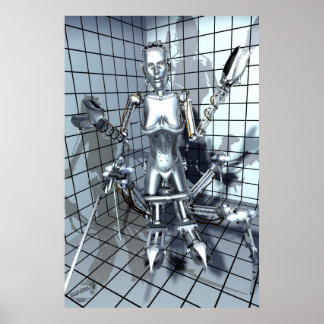 Robot in een rasterruimte poster
