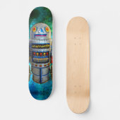 Robot in Retro Blauw Groen Galaxy Cool Schattige Persoonlijk Skateboard (Voorkant)