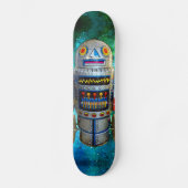 Robot in Retro Blauw Groen Galaxy Cool Schattige Persoonlijk Skateboard (Voorkant)