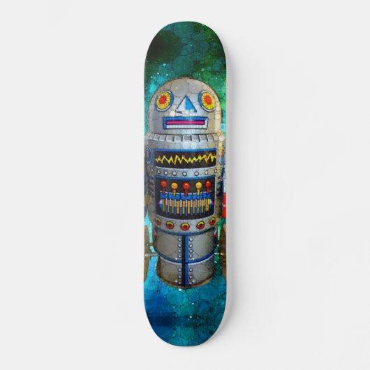 Robot in Retro Blauw Groen Galaxy Cool Schattige Persoonlijk Skateboard (Voorkant)