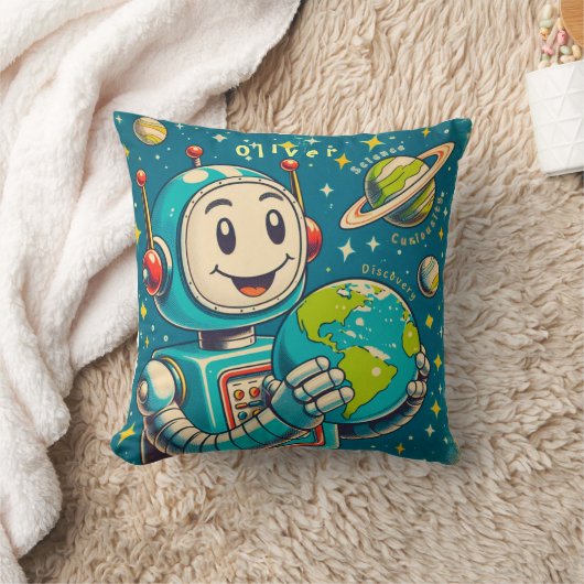  robot in ruimtewetenschap nieuwsgierigheid kussen (Deken)